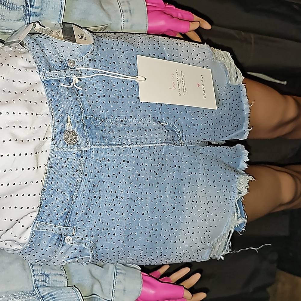 Studded denim shorts